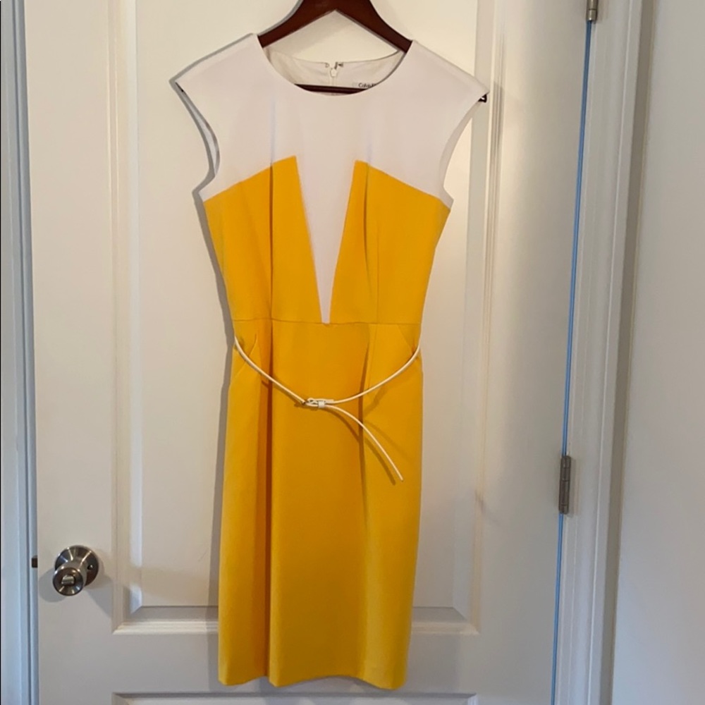 Calvin Klein Yellow and White Dress